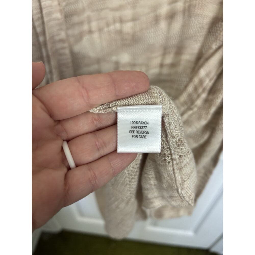 Pointelle Oatmeal Lightweight Open Front Cardigan Size XL Boho Layering Beach - Picture 5 of 5